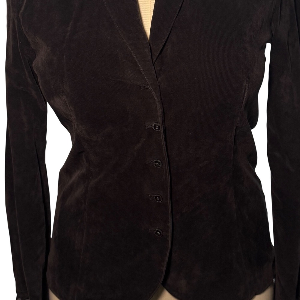 J Jill Black Corduroy Blazer Jacket Sz 8 Shawl Collar Button Front Ruffle Sleeve - Picture 3 of 7